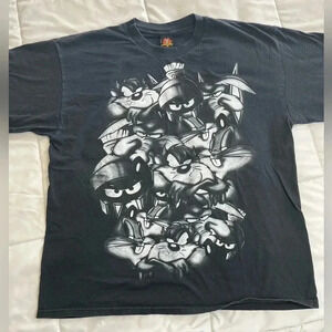 Looney Tunes Warner Bros Tunes Tee Shirt Medium Black /white All Over Print